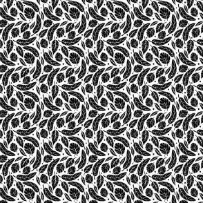 Sm - Tropical Leaves in Classic Black on White  Small Scale
