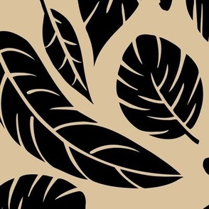 XL - Tropical Leaves in Classic Black on Tan  Xtra Large Scale 