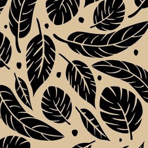 LG - Tropical Leaves in Classic Black on Tan  Large  Scale