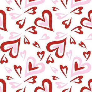 Poppy Red and Light Bubblegum Pink Hearts on White