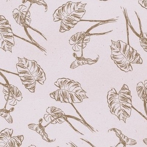 Tropical leaves in brown and pink