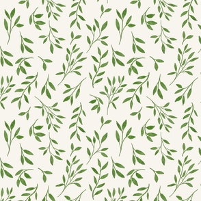 Medium Scale|Hand-painted watercolor leaves| Green and cream