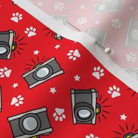 (small scale) Puparazzi - Cameras Stars and Paw Prints - red  - LAD23