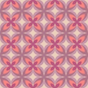 498 - Small scale mauve, lavender, purple and coral  modern bold stylized symmetry geometric frangipane floral for wallpaper, retro duvet and sheet sets, vintage table cloths, mid-century modern curtains and pillows