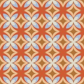498 - Small scale tangerine orange, powder blue and soft yellow   modern bold stylized symmetry geometric frangipane floral for wallpaper, retro duvet and sheet sets, vintage table cloths, mid-century modern curtains and pillows