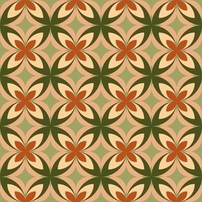 498 - Small scale pine green, burnt orange umber and baby yellow modern bold stylized symmetry geometric frangipane floral for wallpaper, retro duvet and sheet sets, vintage table cloths, mid-century modern curtains and pillows