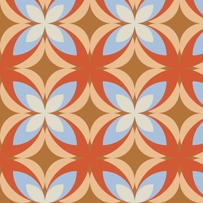 498 - Large scale tangerine orange, powder blue and soft yellow  modern bold stylized symmetry geometric frangipane floral for wallpaper, retro duvet and sheet sets, vintage table cloths, mid-century modern curtains and pillows