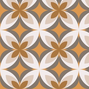 498 - Large scale pumpkin spice, taupe, grey and cream warm neutral modern bold stylized symmetry geometric frangipane floral for wallpaper, retro duvet and sheet sets, vintage table cloths, mid-century modern curtains and pillows