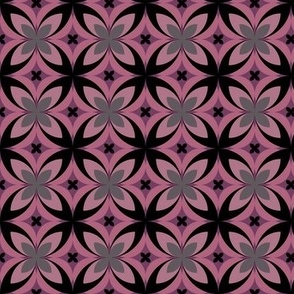 501 - Small scale moody black, berry pink and grey modern bold stylized symmetry geometric frangipane floral for wallpaper, retro duvet and sheet sets, vintage table cloths, mid-century modern curtains and pillows