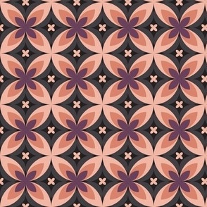 501 - Small scale moody blackberry purple, blush pink and charcoal  modern bold stylized symmetry geometric frangipane floral for wallpaper, retro duvet and sheet sets, vintage table cloths, mid-century modern curtains and pillows