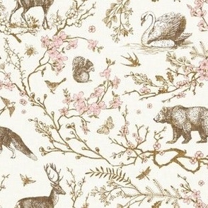 Spring Woodland Toile (sepia pink /linen) MED