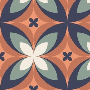 501 - $ Large scale sage green gray, navy blue, cream and burnt orange modern bold stylized symmetry geometric frangipane floral for wallpaper, retro duvet and sheet sets, vintage table cloths, mid-century modern curtains and pillows