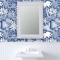 Lino Cut Palms and Patterns Cobalt White