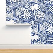 Lino Cut Palms and Patterns Cobalt White