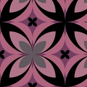 501 - Large scale moody black, berry pink and grey modern bold stylized symmetry geometric frangipane floral for wallpaper, retro duvet and sheet sets, vintage table cloths, mid-century modern curtains and pillows