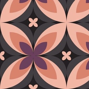 501- Large scale moody blackberry purple, blush pink and charcoal modern bold stylized symmetry geometric frangipane floral for wallpaper, retro duvet and sheet sets, vintage table cloths, mid-century modern curtains and pillows
