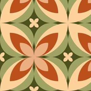 501 - Large scale sap leaf green, buttery yellow and burnt orange modern bold stylized symmetry geometric frangipane floral for wallpaper, retro duvet and sheet sets, vintage table cloths, mid-century modern curtains and pillows