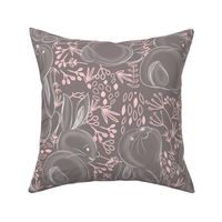 rabbit flower dance in the whimsical bushes, medium scale pink and mauve