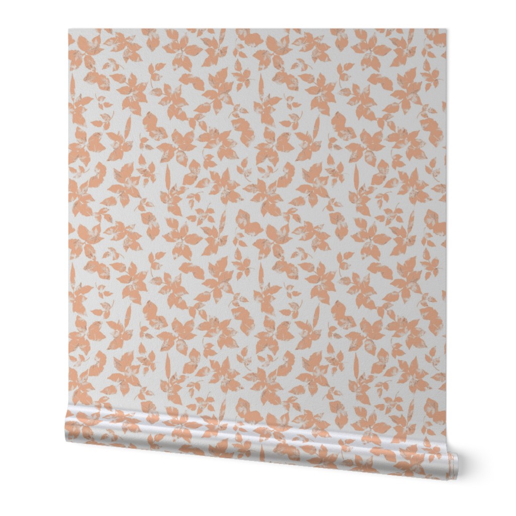 Foliage Silhouettes Peach Fuzz and White with Maple Leaf Texture