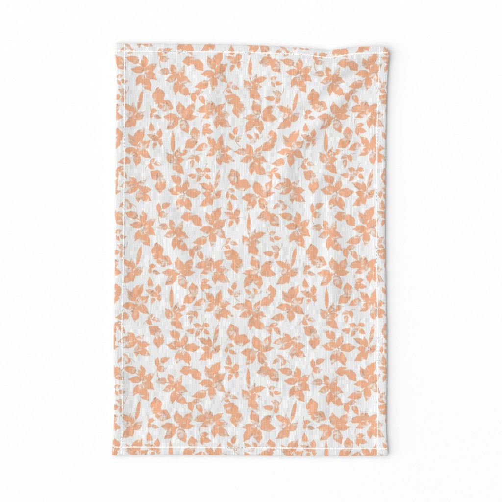 Foliage Silhouettes Peach Fuzz and White with Maple Leaf Texture