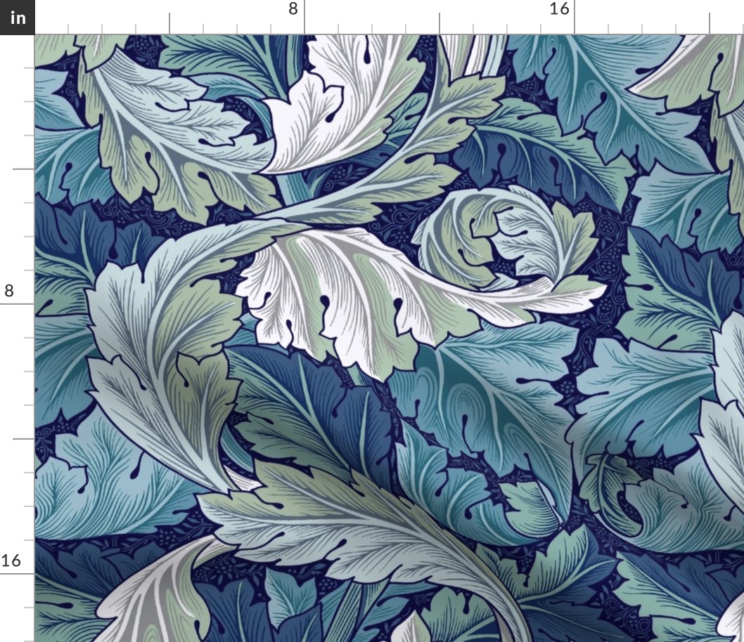 William Morris Acanthus Leaves Blue Fabric | Spoonflower