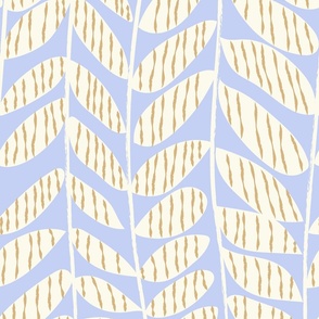 Pastel Tranquil Whispering Leaves with blue, yellow and cream Large Print Fabric