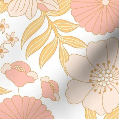 Avery Retro Floral on White-medium scale Fabric 