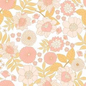 Avery Retro Floral on White-medium scale Fabric 