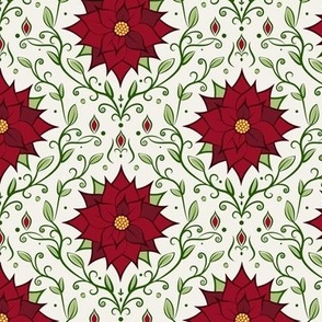 Md. Nostalgic Poinsettia Floral Repeat for Christmas & The Holidays Red & Green Medium  Scale 