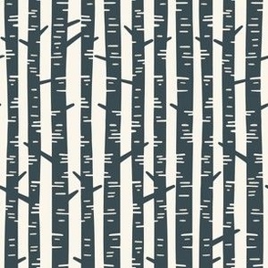 Striped Birch Tree Bark Inversed in Black on White Outdoorsy Woodland