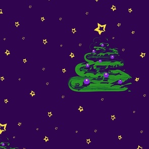 Christmas tree brush art on purple - xl  - wallpaper, bedding