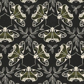 Tiger Moth Block Print - Dark Olive - r