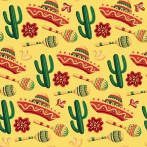 Mexican Sombrero Hats Festive Seamless Pattern