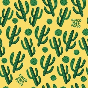 Green and Yellow Mexican Cactus Succulent Cinco De Mayo Festive Seamless Pattern