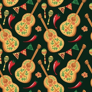 Mexican Culture Cinco De Mayo Festive Guitar Seamless Pattern