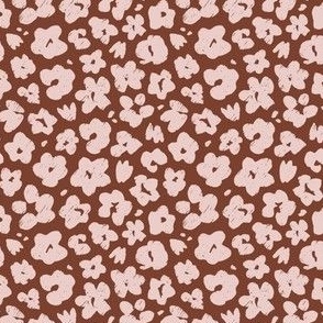 Scattered Painted Flowers With Texture | Pink on Brown