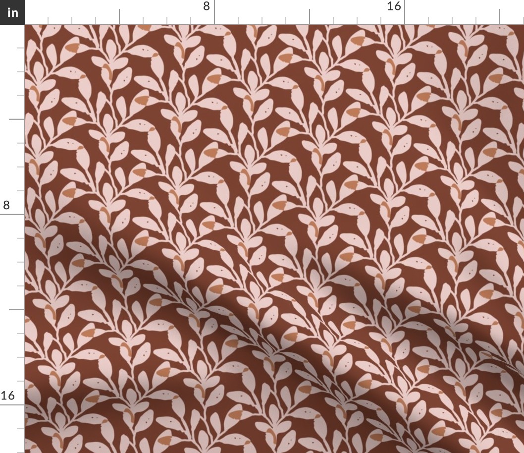 Organic Jungle Leaves in Pink Brown | Overlapping Abstract Botanicals with Texture