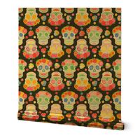 Medium - Dia de Muertos - Calaveras - Sugar Skulls - Halloween Skull - Day of the Dead - Colorful Dia De Los Muertos Fabric - Floral scull - sculls with flower wreaths - Black