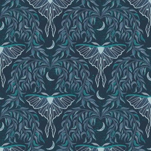 Luna Moths, Willow Leaves and Crescent Moons, Midnight Blues, Medium