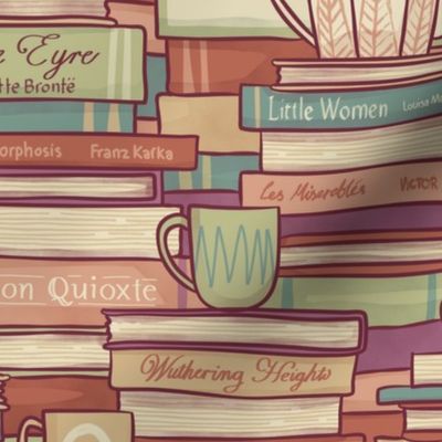 Book Stacks and Tea, 70s inspired colours, large