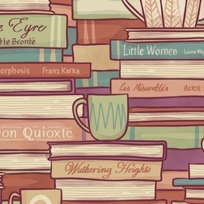 Book Stacks and Tea, 70s inspired colours, large