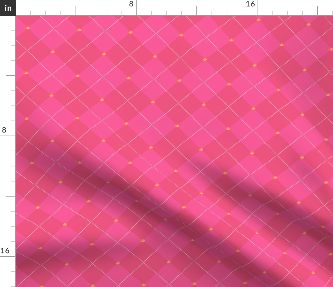 Tiny scale / Pink diamond argyle with dots and flowers / micro mini small yellow florals and beige diagonal stripes polka dots minimal blender on bright vintage Valentines day tartan plaid gingham trellis