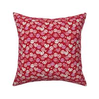 Retro groovy smiley hearts - valentine love and stars retro nineties design blush pink on ruby red