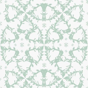 Hand Drawn Abstract Winter Foliage And Snowflakes Mint Green On Off White Medium