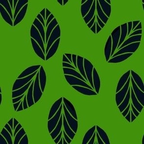 Block cut style Leaves on  a green background, multi-directional design