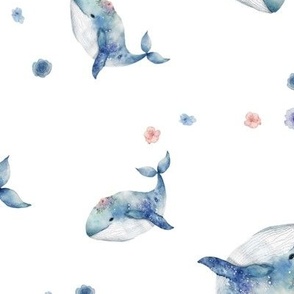 Floral whales large scale white color