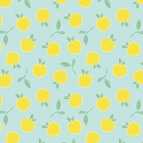 Soft lemons and lime minimalist summer fruit garden nursery lemons yellow green on blue SMALL