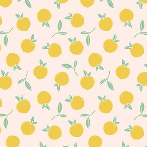 Soft lemons and leaves minimalist summer fruit garden nursery yellow lemonade green on blush sand SMALL