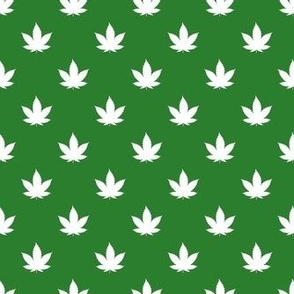 Smaller Scale Cannabis Marijuana Leaves White on Green