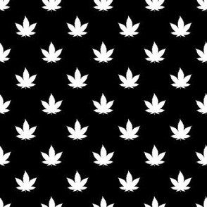 Smaller Scale Cannabis Marijuana Leaves White on Black